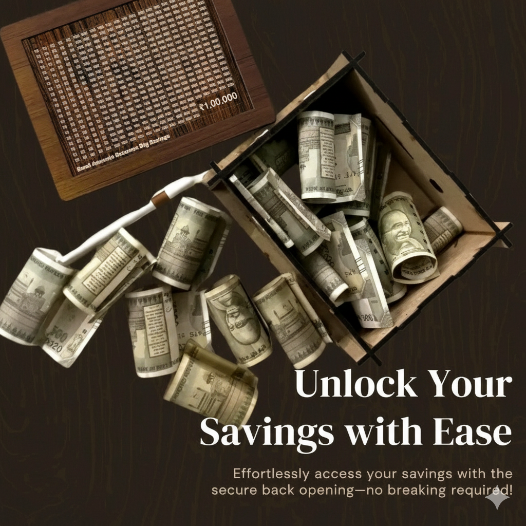 1 Lakh Wooden Savings Challenge Box | Money Piggy Bank & Cash Box for Kids & Adults