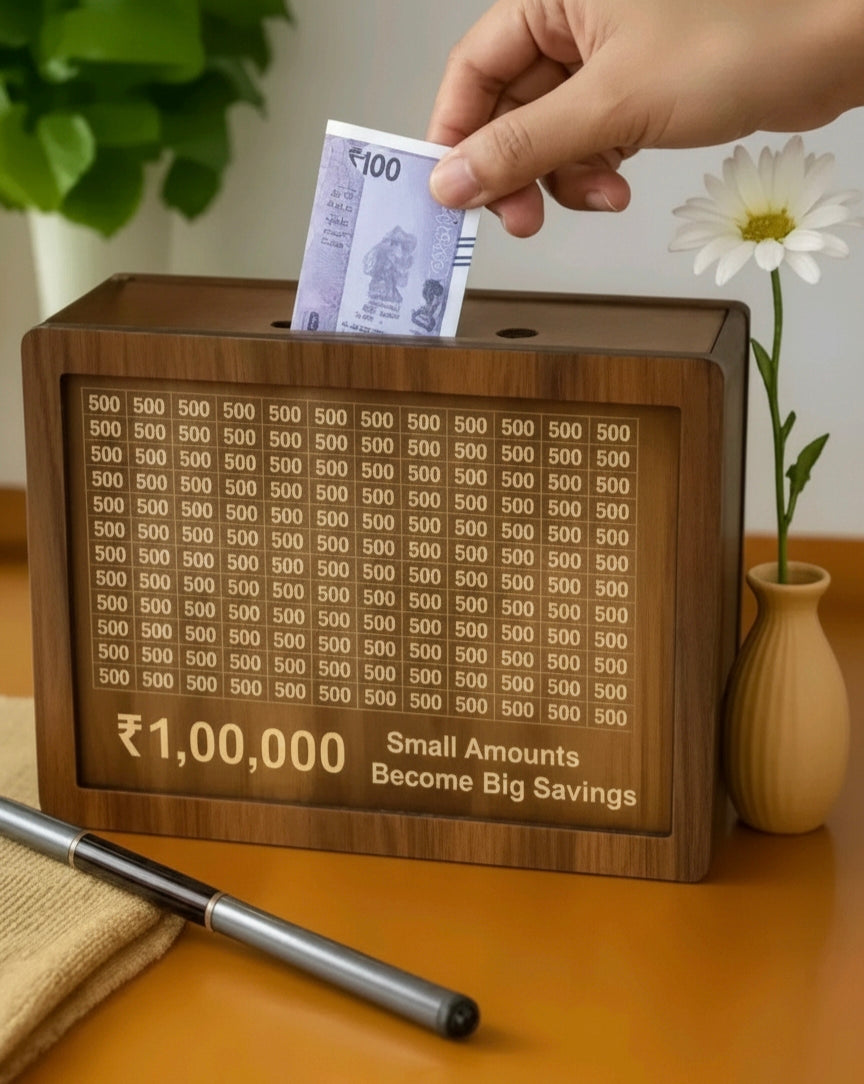 1 Lakh Wooden Savings Challenge Box | Money Piggy Bank & Cash Box for Kids & Adults