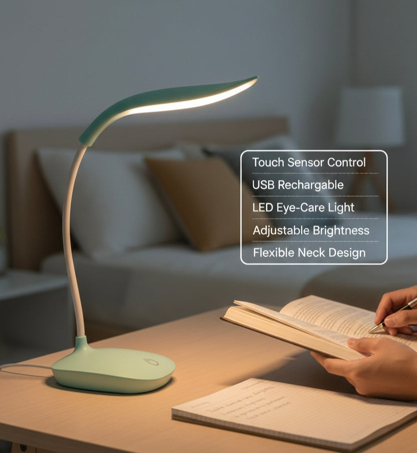 LED Study Desk Lamp with Touch Control | USB Rechargeable | Adjustable Brightness